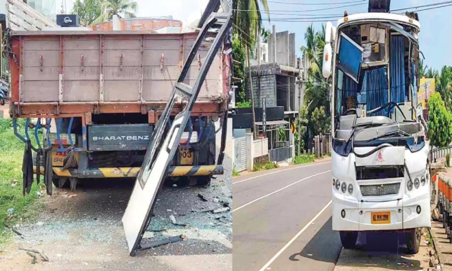 നിർത്തിയിട്ട ചരക്ക് ലോറിക്ക് പിന്നിൽ ടൂറിസ്റ്റ് ബസിടിച്ച് നാലുപേർക്ക് പരിക്ക്