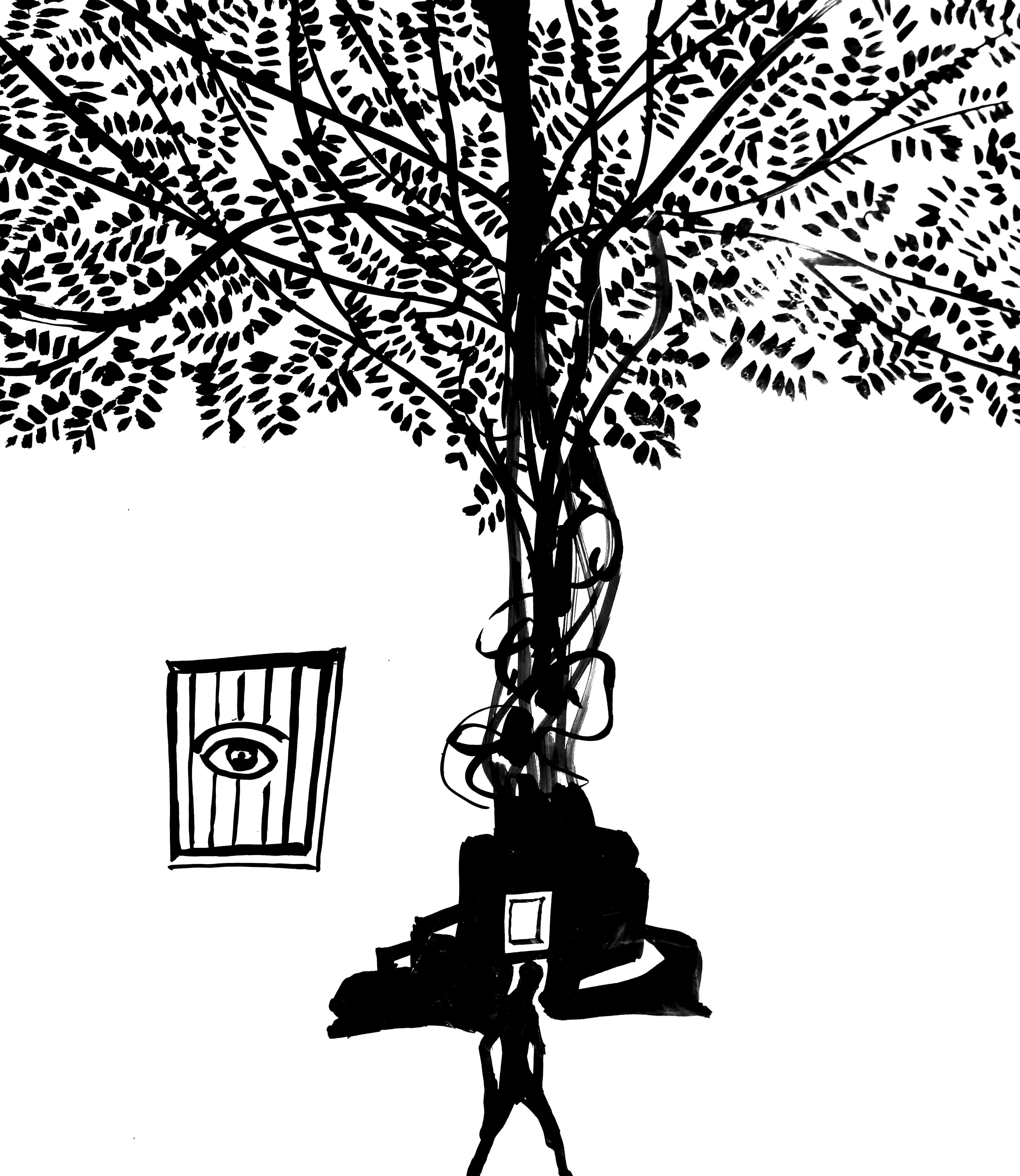 ‘പാ​താ​ള​ക്ക​ര​ണ്ടി’യിലെ  ​ക​ഥാ​പാ​ത്ര​മാ​യ മ​രം - ആ​ർ​ട്ടി​സ്റ്റ് മ​ദ​ന​ന്റെ വ​ര