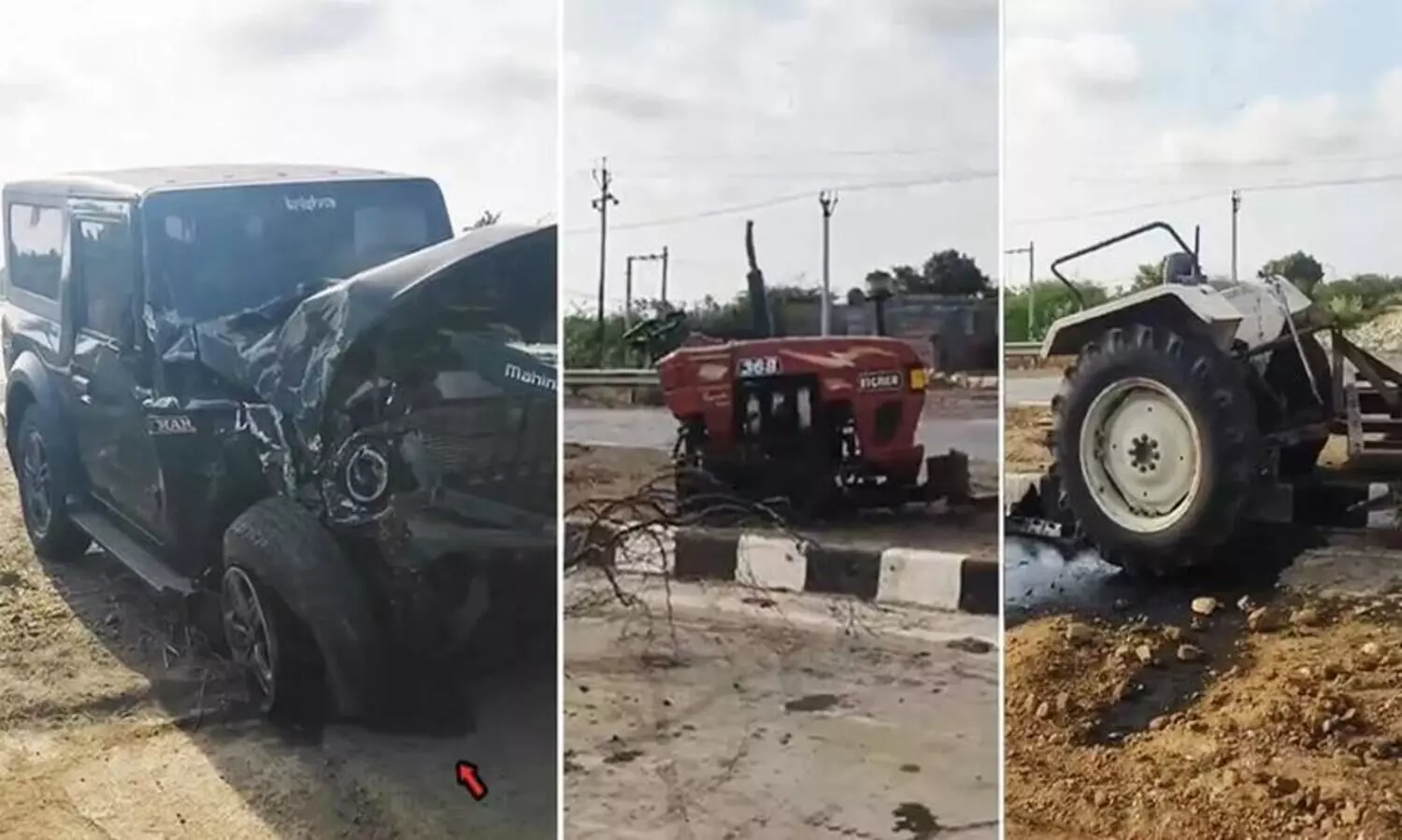 റോങ് സൈഡിൽവന്ന ട്രാക്ടറിനെ ഇടിച്ച് രണ്ട് കഷണമാക്കി ഥാർ; ഞെട്ടിക്കുന്ന അപകടം ഗുജറാത്തിൽ