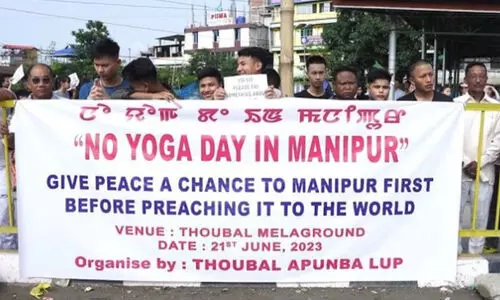 മണിപ്പൂരിൽ യോഗ ദിനം ബഹിഷ്‍കരിച്ച് പ്രധാനമന്ത്രിയുടെ കോലം കത്തിച്ചു