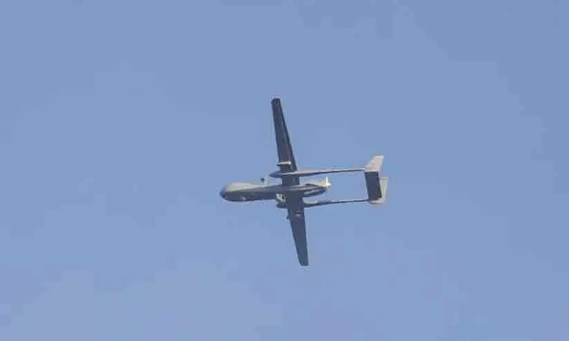 An unmanned aerial vehicle (UAV) operated by the Israeli military flies over the southern city of Ashdod