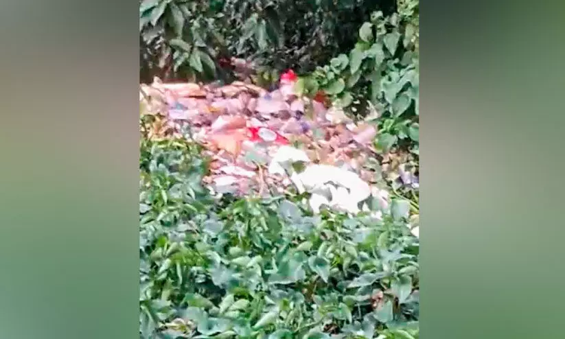 മാ​ലി​ന്യം കെ​ട്ടി​ക്കി​ട​ന്ന് തോ​ട്ടി​ലെ ഒ​ഴു​ക്ക് ത​ട​സ്സ​പ്പെ​ടു​ന്നു