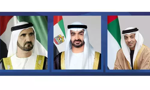 ഖ​ത്ത​ർ അ​മീ​റി​ന്​ ആ​ശം​സ​യ​ർ​പ്പി​ച്ച്​ യു.​എ.​ഇ ഭ​ര​ണാ​ധി​കാ​രി​ക​ൾ