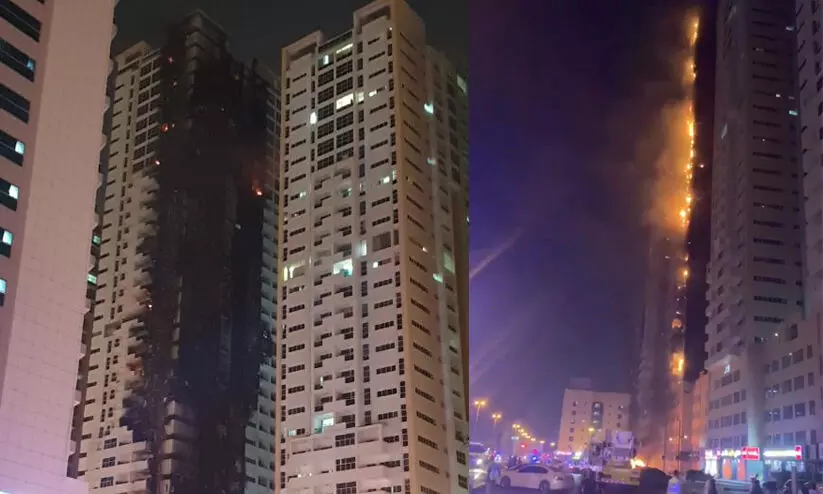 അജ്മാനിൽ ബഹുനില താമസ കെട്ടിടത്തിൽ തീപിടിത്തം അജ്മാനിൽ ബഹുനില താമസ കെട്ടിടത്തിൽ തീപിടിത്തം