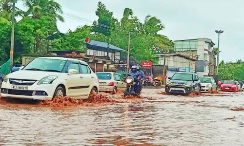 മഴപെയ്താൽ വെള്ളമൊഴുകിപ്പോകാൻ വഴിയില്ല; വെള്ളക്കെട്ടിൽ മുങ്ങി ദേശീയപാത