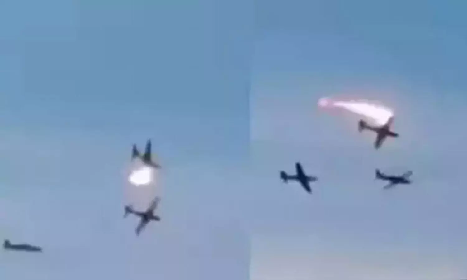 ആകാശത്ത് കൂട്ടിയിടിച്ച് വിമാനങ്ങൾ തീഗോളമായി; രണ്ട് പൈലറ്റുമാർക്ക് ദാരുണാന്ത്യം- വിഡിയോ