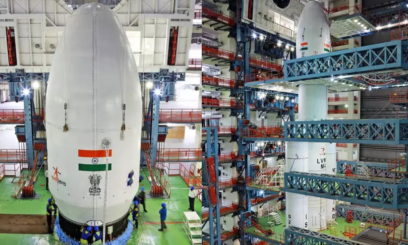 ചന്ദ്രയാൻ-3 വിക്ഷേപണ വാഹനവുമായി സംയോജിപ്പിച്ചു ചന്ദ്രയാൻ-3 വിക്ഷേപണ വാഹനവുമായി സംയോജിപ്പിച്ചു