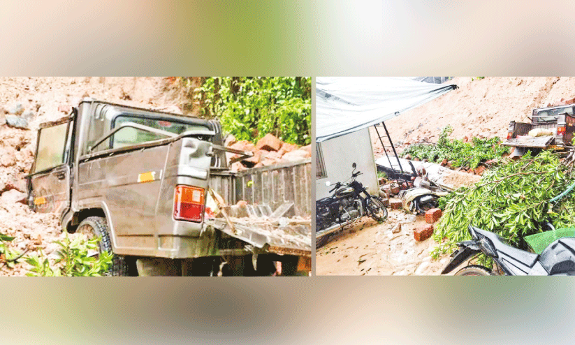 കനത്ത മഴ: പെരിന്തൽമണ്ണ-പട്ടാമ്പി റോഡിൽ ഭിത്തിയും മണ്ണും വാഹനങ്ങൾക്ക് മുകളിൽ പതിച്ചു കനത്ത മഴ: പെരിന്തൽമണ്ണ-പട്ടാമ്പി റോഡിൽ ഭിത്തിയും മണ്ണും വാഹനങ്ങൾക്ക് മുകളിൽ പതിച്ചു