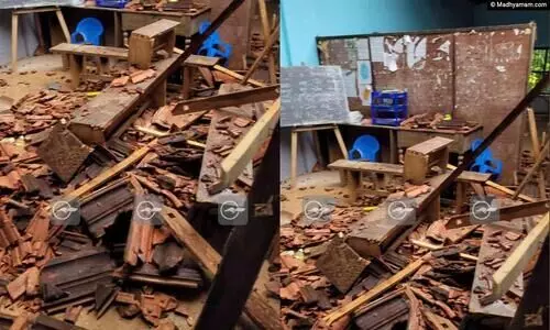 സ്‌കൂൾ കെട്ടിട മേൽക്കൂര തകർന്നുവീണ് അധ്യാപികക്കും വിദ്യാർഥിക്കും പരിക്ക്