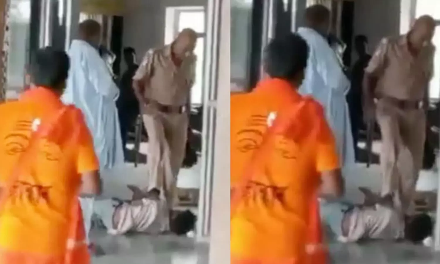 യു.പിയിൽ റെയിൽവെ സ്റ്റേഷനിൽ കിടന്ന കുട്ടിയുടെ കഴുത്തിൽ ബൂട്ടിട്ട് ചവിട്ടി പൊലീസുകാരൻ