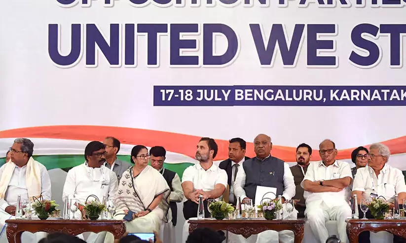 ‘ഇന്ത്യ’ക്ക് പിന്നാലെ ‘ഭാരത്’ ടാഗ് ലൈൻ; ബി.ജെ.പി വിമർശനത്തിന്റെ മുനയൊടിച്ച് പ്രതിപക്ഷ സഖ്യം