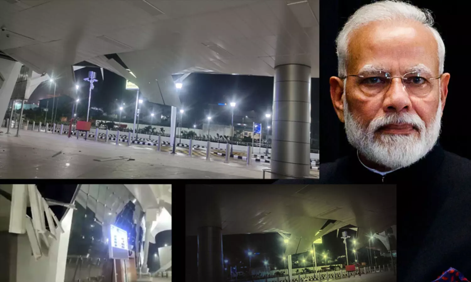 മോദി ഉദ്ഘാടനം ചെയ്ത സവർക്കർ എയർപോർട്ടിന്റെ മേൽക്കൂര അഞ്ചാംനാൾ തകർന്നുവീണു -Video