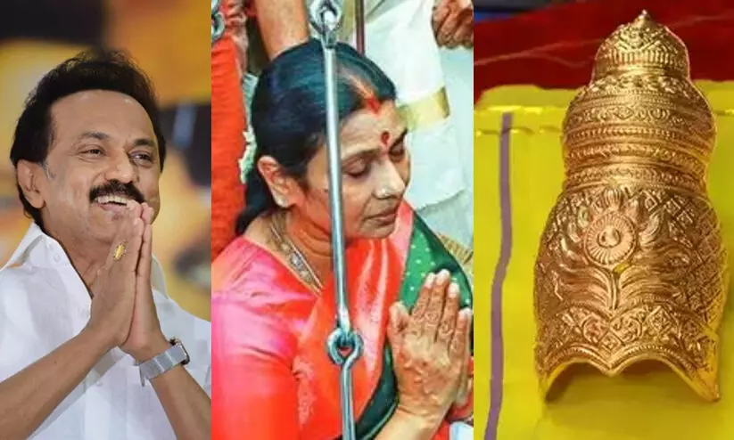 ഗുരുവായൂരപ്പന് 32 പവന്റെ സ്വര്‍ണക്കിരീടം സമര്‍പ്പിച്ച് എം.കെ സ്റ്റാലിന്റെ ഭാര്യ