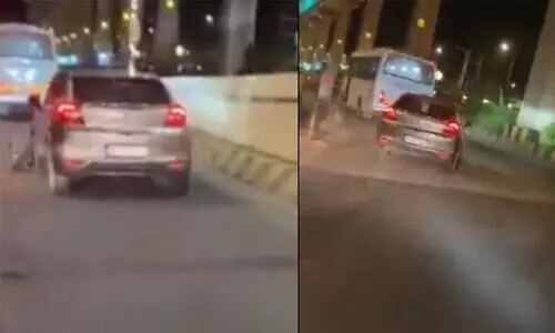 ഇടിച്ച ബൈക്കിനെ കാർ വലിച്ചിഴച്ചുകൊണ്ടുപോയത്​ മൂന്ന്​ കിലോമീറ്റർ; വിഡിയോ വൈറൽ