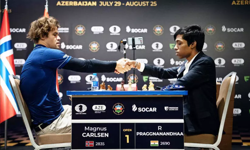 ചെസ് ലോകകപ്പ് ഫൈനൽ; പ്രഗ്നാനന്ദ-കാൾസൻ ആദ്യ ഗെയിം സമനിലയിൽ