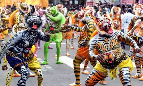 അസുരവാദ്യം അകമ്പടി; അരമണി കിലുക്കി നാട് വിറപ്പിച്ച് പുലികൾ