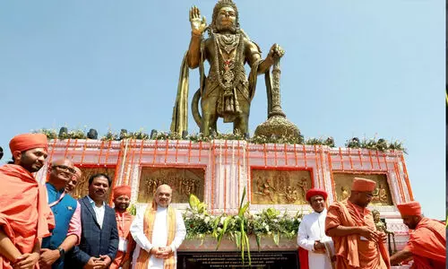 അമിത് ഷാ അനാച്ഛാദനം ചെയ്ത ഹനുമാൻ ക്ഷേത്ര പ്രതിമയിലെ ചുവർചിത്രങ്ങൾ നശിപ്പിച്ചു; ഒരാൾ പിടിയിൽ