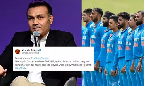 ലോകകപ്പിൽ താരങ്ങളുടെ ജഴ്സിയിൽ ‘ഇന്ത്യ’ വേണ്ട, ‘ഭാരത്’ മതി; പേര് മാറ്റത്തിനായി സെവാഗും