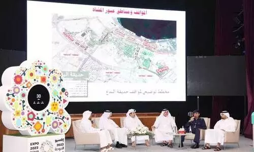 ദോ​ഹ എ​ക്സ്​​പോ ത​യാ​റെ​ടു​പ്പ് അ​വ​ലോ​ക​ന പ​രി​പാ​ടി​യി​ൽ മു​ഹ​മ്മ​ദ് അ​ൽ ഖൗ​രി, ഡോ. ​യൂ​സു​ഫ് അ​ൽ​ഹോ​ർ, ഡോ. ​അ​ലി ഖാ​ജിം അ​ൽ അ​ദ്ബി എ​ന്നി​വ​ർ പ​​ങ്കെ​ടു​ക്കു​ന്നു