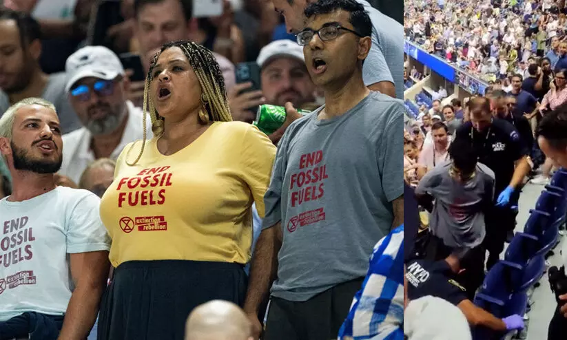 യു.എസ് ഓപൺ സെമിഫൈനലിനിടെ ​ഗാലറിയിൽ അസാധാരണ പ്രതിഷേധം; മത്സരം 49 മിനിറ്റ് തടസ്സപ്പെട്ടു