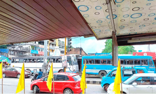 ചാ​രും​മൂ​ട്ടി​ൽ നി​യ​മം ലം​ഘി​ച്ച് കൊ​ല്ലം-​തേ​നി ദേ​ശീ​യ​പാ​ത​ക്ക്​ കു​റു​കെ നി​ർ​ത്തി​യ ബ​സ്