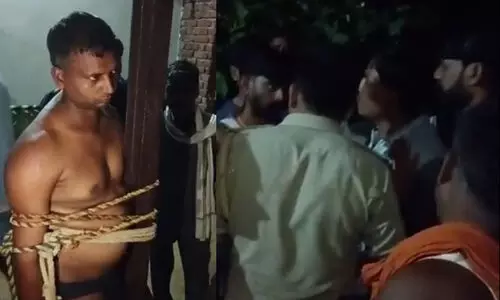 വീട്ടിൽ കയറി ബലാത്സംഗത്തിന് ശ്രമിച്ചെന്ന് പരാതി; യു.പിയിൽ പൊലീസുകാരനെ നാട്ടുകാർ കെട്ടിയിട്ട് മർദിച്ചു