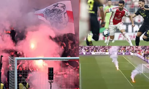 പടക്കമേറ്, ഗ്രൗണ്ട് കൈയേറ്റം; അയാക്സ് ആരാധകർ നിയന്ത്രണം വിട്ടു, മത്സരം ഉപേക്ഷിച്ചു