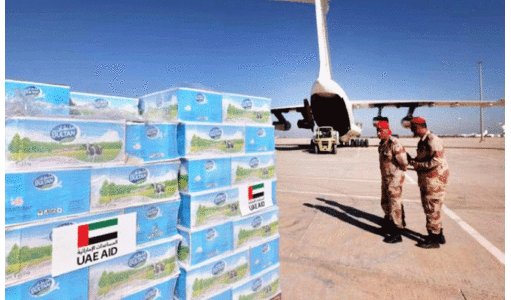 യു.​എ.​ഇ​യി​ൽ​നി​ന്ന്​ ലി​ബി​യ​യി​ലെ ബെ​നി​ന വി​മാ​ന​ത്താ​വ​ള​ത്തി​ൽ എ​ത്തി​യ സ​ഹാ​യ വ​സ്തു​ക്ക​ൾ