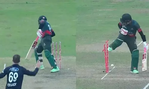 ഇങ്ങനെയുണ്ടോ ഒരു പുറത്താകൽ! ബംഗ്ലാദേശ് താരം മുഷ്ഫിഖുർ റഹീമിനെ ‘ഫുട്ബാൾ സ്കില്ലും’ തുണച്ചില്ല -വിഡിയോ