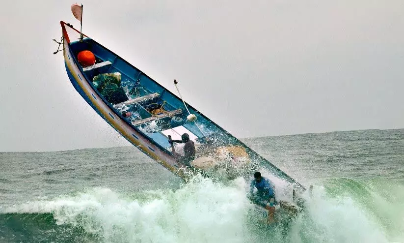 The waves toss the boat