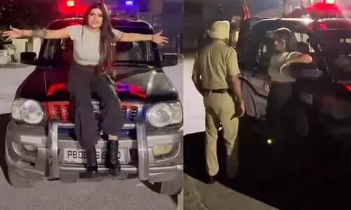 Instagram Influencer Makes Reel Sitting on Punjab Police Vehicle