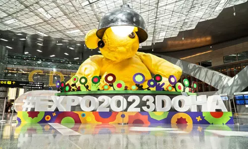 Hamad International Airport dressed up for Doha Expo Lamp beer