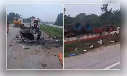 ബെംഗലൂരുവിൽ കാർ ട്രക്കുമായി കൂട്ടിയിടിച്ചുണ്ടായ അപകടത്തിൽ അമ്മക്കും പിഞ്ചുകുഞ്ഞിനും ദാരുണാന്ത്യം