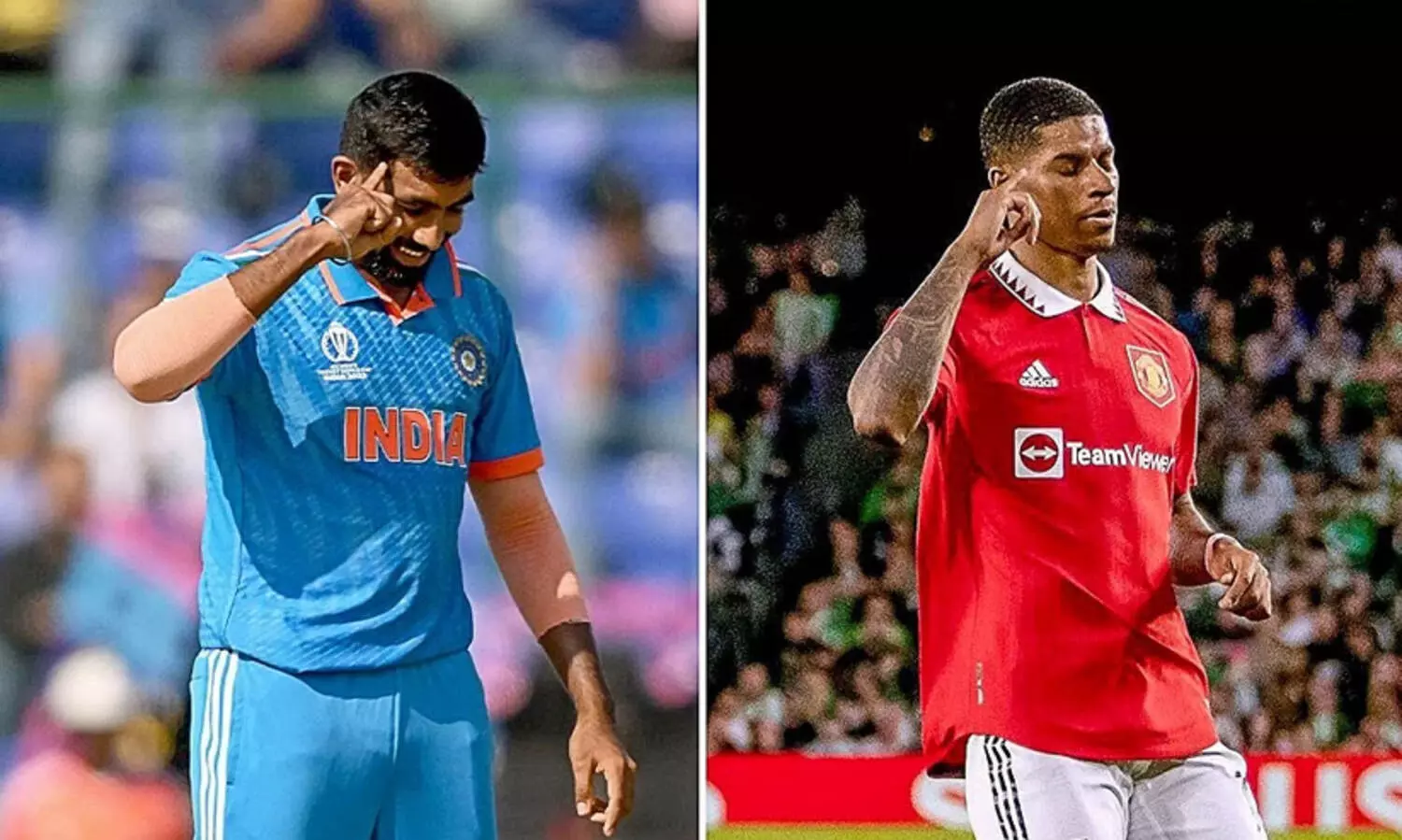 വിക്കറ്റ് ആഘോഷത്തിനിടെ റാഷ്ഫോഡിനെ അനുകരിച്ച് ബുംറ; കൈയടിച്ച് ഫുട്ബാൾ ആരാധകർ