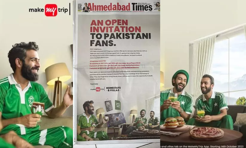 ‘ദയനീയം’; പാകിസ്താൻ ആരാധകരെ ട്രോളുന്ന ‘മെയ്ക് മൈ ട്രിപ്പ്’ പരസ്യത്തിന് വിമർശനം ‘ദയനീയം’; പാകിസ്താൻ ആരാധകരെ ട്രോളുന്ന ‘മെയ്ക് മൈ ട്രിപ്പ്’ പരസ്യത്തിന് വിമർശനം