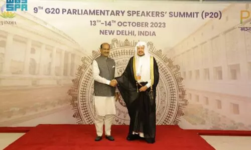 ജി 20 പാർലമെൻറ്​ തലവന്മാരുടെ ഉച്ചകോടി; സൗദി ശൂറാ കൗൺസിൽ സ്​പീക്കറും സംഘവും ന്യൂഡൽഹിയിൽ
