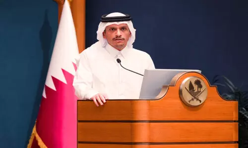 Qatar Prime Minister Sheikh Mohammed bin Abdulrahman Al Thani  At the press conference