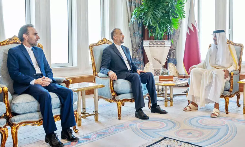 Irans Foreign Minister Hossein Amir Abdullahi Khan who arrived in Doha Meeting with Emir Sheikh Tamim bin Hamad Al Thani