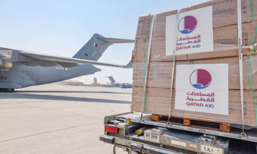 ഖ​ത്ത​റി​ന്റെ ദു​രി​താ​ശ്വാ​സ സ​ഹാ​യം ഈ​ജി​പ്തി​ലെ​ത്തി​ച്ച​പ്പോ​ൾ