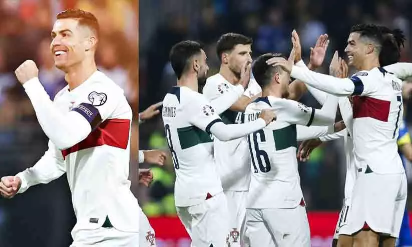 റൊണാൾഡോക്ക് ഇരട്ടഗോൾ; വമ്പൻ ജയവുമായി കുതിപ്പ് തുടർന്ന് പോർച്ചുഗൽ റൊണാൾഡോക്ക് ഇരട്ടഗോൾ; വമ്പൻ ജയവുമായി കുതിപ്പ് തുടർന്ന് പോർച്ചുഗൽ