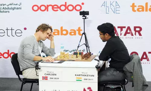 Magnus Carlsen and India competing in the Qatar Masters Chess Championship Te Karthikeyan too Magnus Carlsen and India competing in the Qatar Masters Chess Championship Te Karthikeyan too