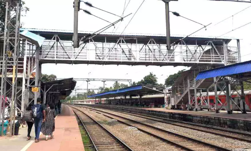 Repair work of foot over bridge in middle of Varkala railway station for is closed