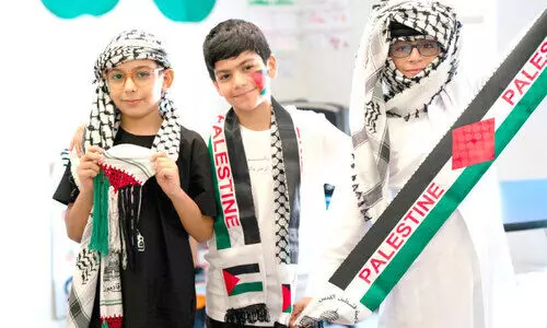 ഫ​ല​സ്തീ​ന് ഐ​ക്യ​ദാ​ർ​ഢ്യ​വു​മാ​യി ഖ​ത്ത​ർ ഫൗ​ണ്ടേ​ഷ​ൻ സ്കൂ​ളു​ക​ളി​ലെ വി​ദ്യാ​ർ​ഥി​ക​ൾ ഒ​ന്നി​ച്ച​​പ്പോ​ൾ