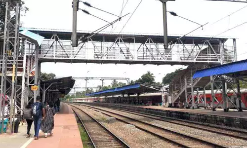 Repair work of foot over bridge in middle of Varkala railway station for is closed