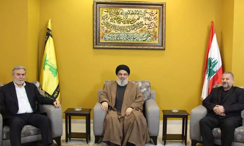 ഹിസ്ബുല്ല മേധാവി ഹമാസുമായി കൂടിക്കാഴ്ച നടത്തി ഹിസ്ബുല്ല മേധാവി ഹമാസുമായി കൂടിക്കാഴ്ച നടത്തി
