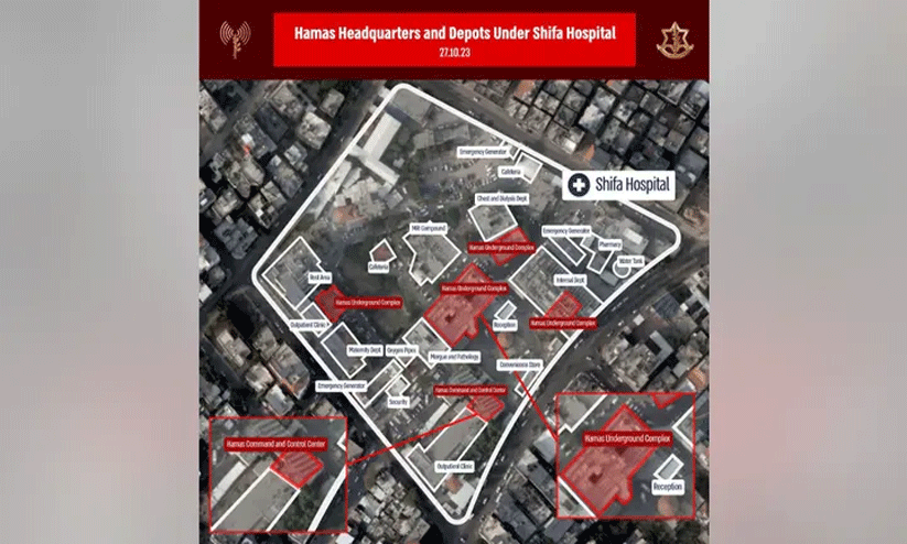 അൽ ശിഫ ആശുപത്രിക്ക് അടിയിൽ ഹമാസ് തുരങ്കമെന്ന് ഇസ്രായേൽ; ആരോപണം കള്ളമെന്ന് ഹമാസ് അൽ ശിഫ ആശുപത്രിക്ക് അടിയിൽ ഹമാസ് തുരങ്കമെന്ന് ഇസ്രായേൽ; ആരോപണം കള്ളമെന്ന് ഹമാസ്