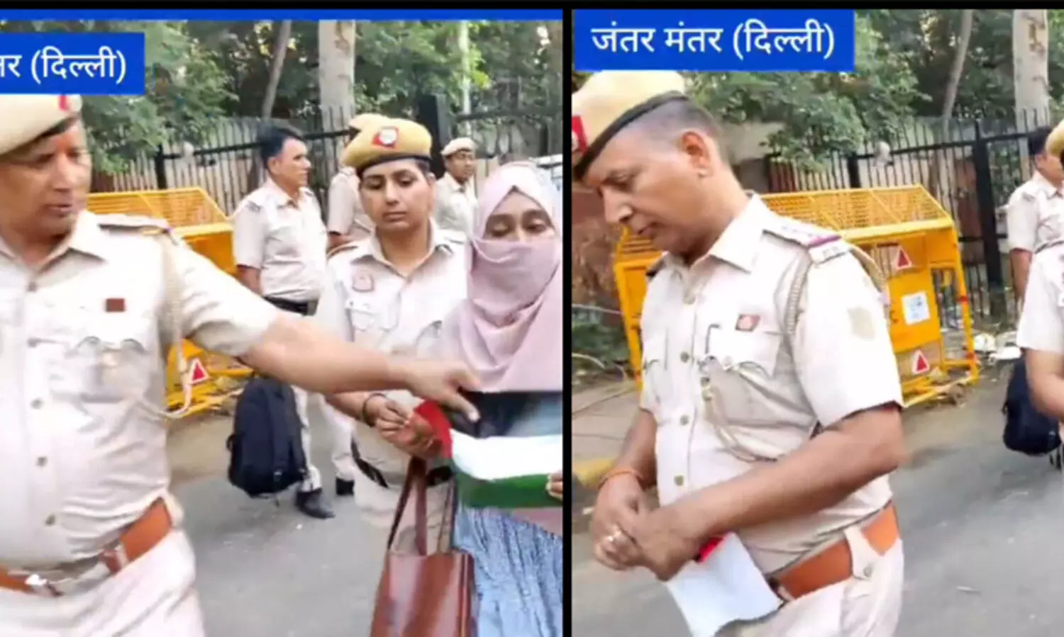 policemen tear palastine flag amid protest