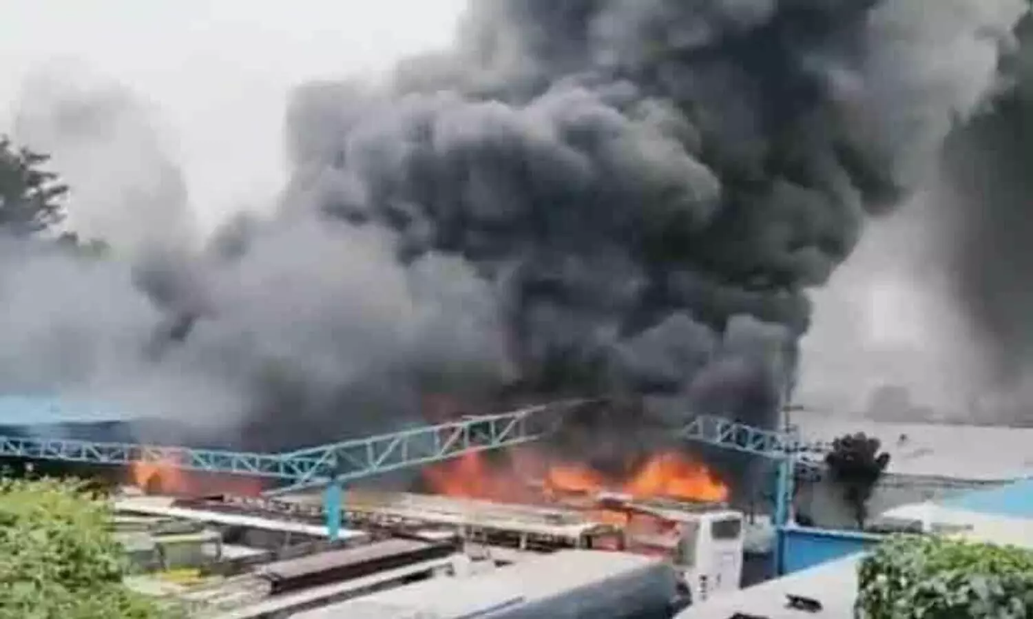 Private buses parked in a bus depot in Bengalurus Veerabhadranagar catch fire