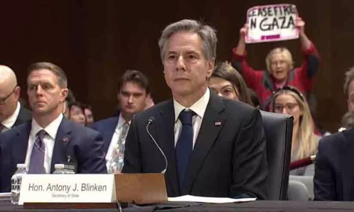 Anti war protesters interrupt Antony Blinken at US Senate hearing
