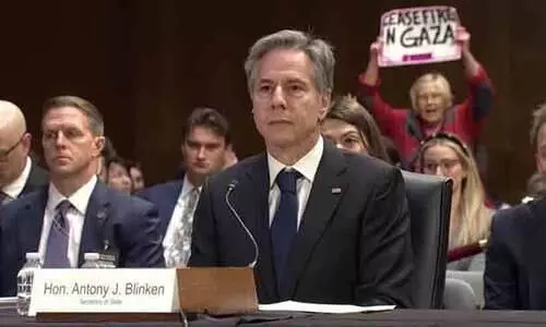 Anti war protesters interrupt Antony Blinken at US Senate hearing Anti war protesters interrupt Antony Blinken at US Senate hearing